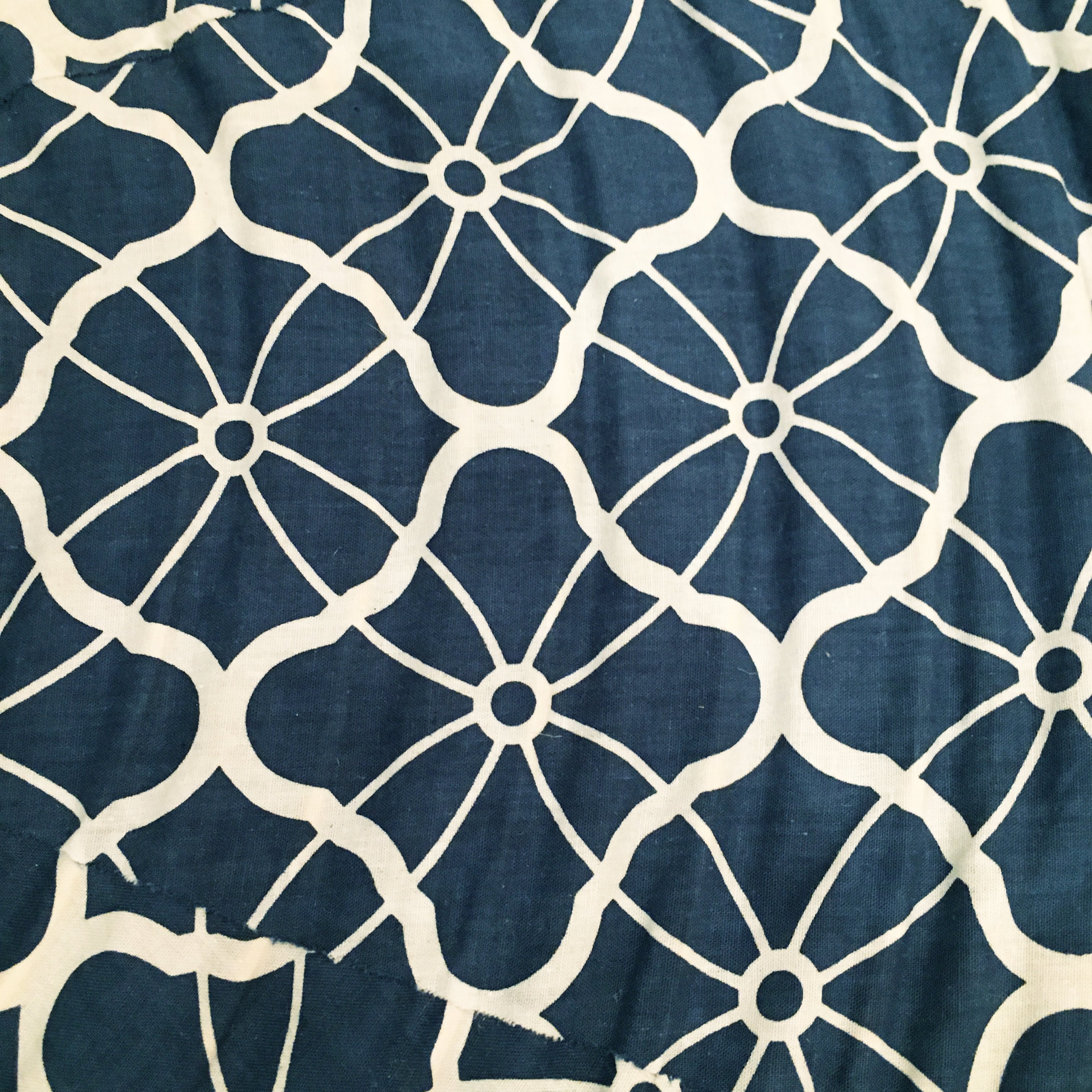 Small 60cm Indigo & Cream Lotus Cotton Pendant Lampshade