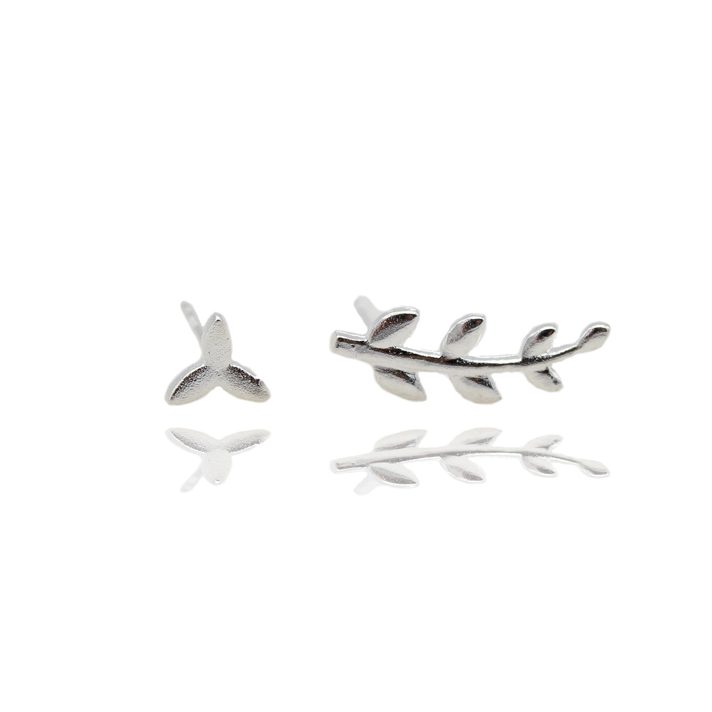 Sterling Silver Mismatched Leaf Stud Earrings