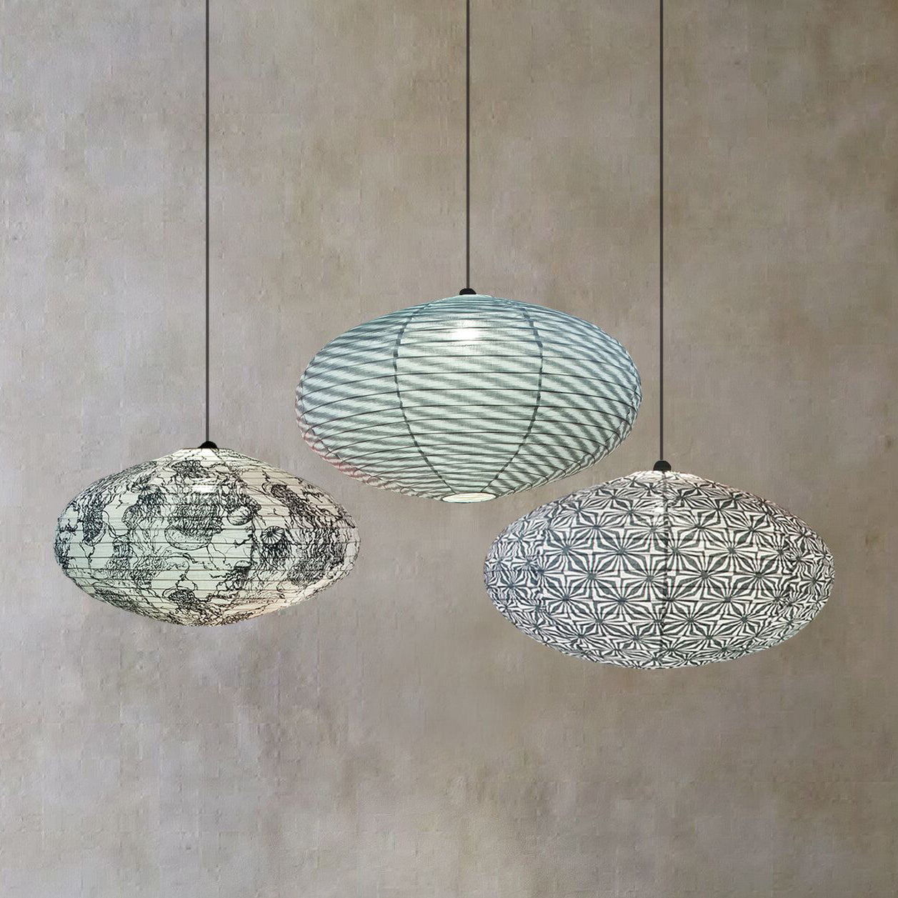 Large 80cm Grey & Cream Star Cotton Pendant Lampshade