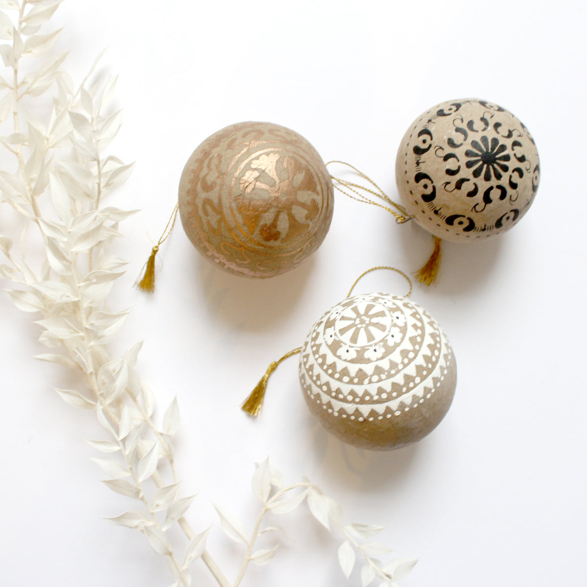 Hand Painted Papier Mache Ball - Gold