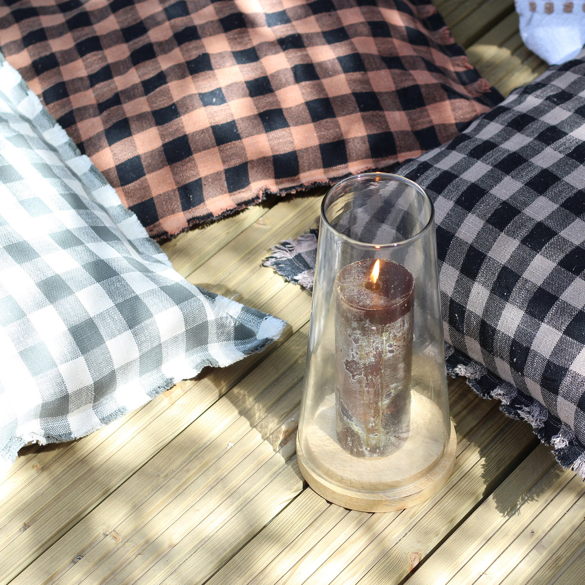 Gingham Stonewashed Cotton Cushion Cover - Brick & Black