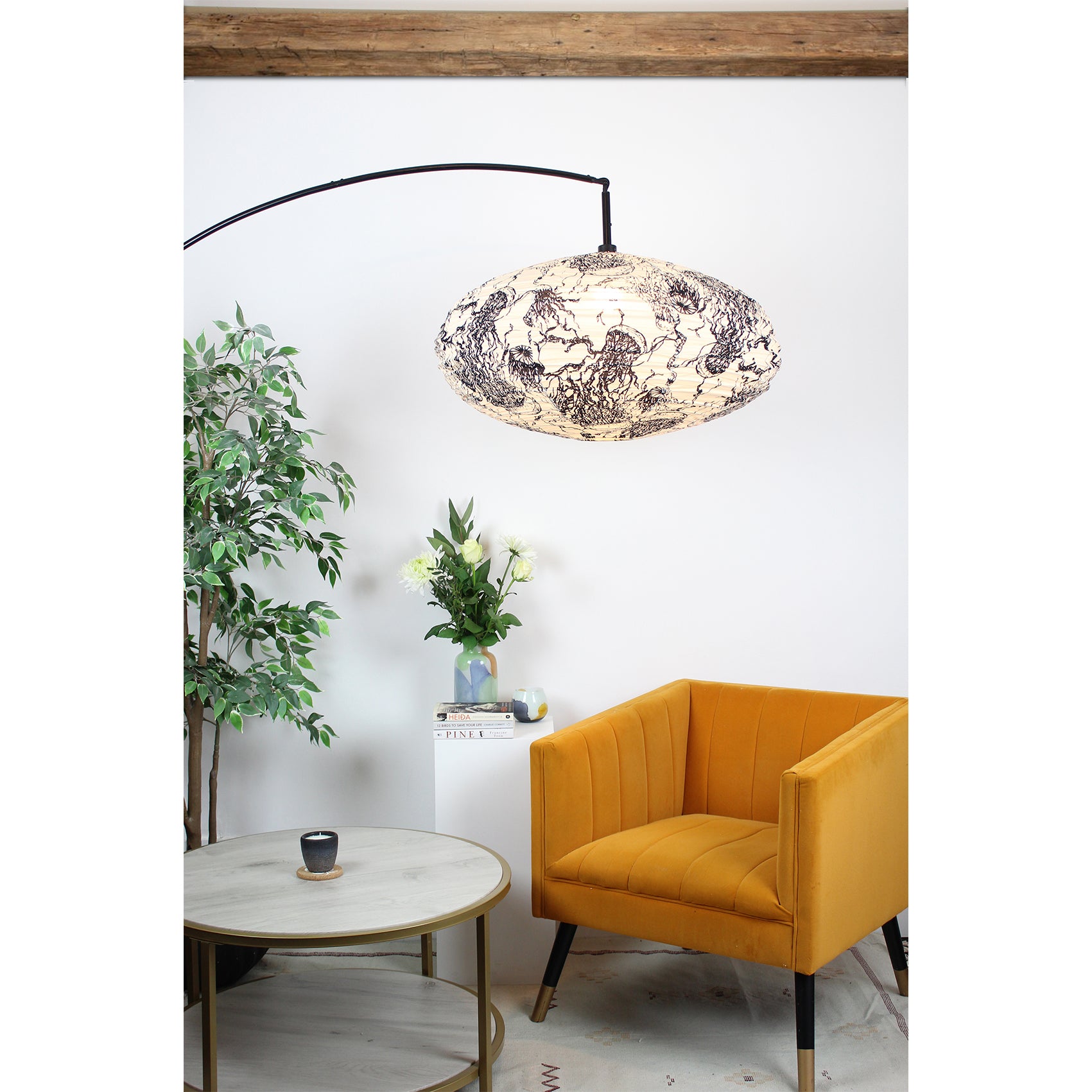 Large 80cm Black & Cream Aurelia Cotton Pendant Lampshade