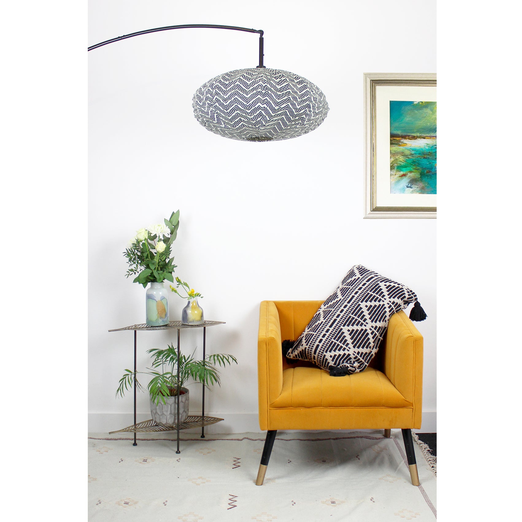 Small 60cm Black & Cream Kuba Cotton Pendant Lampshade