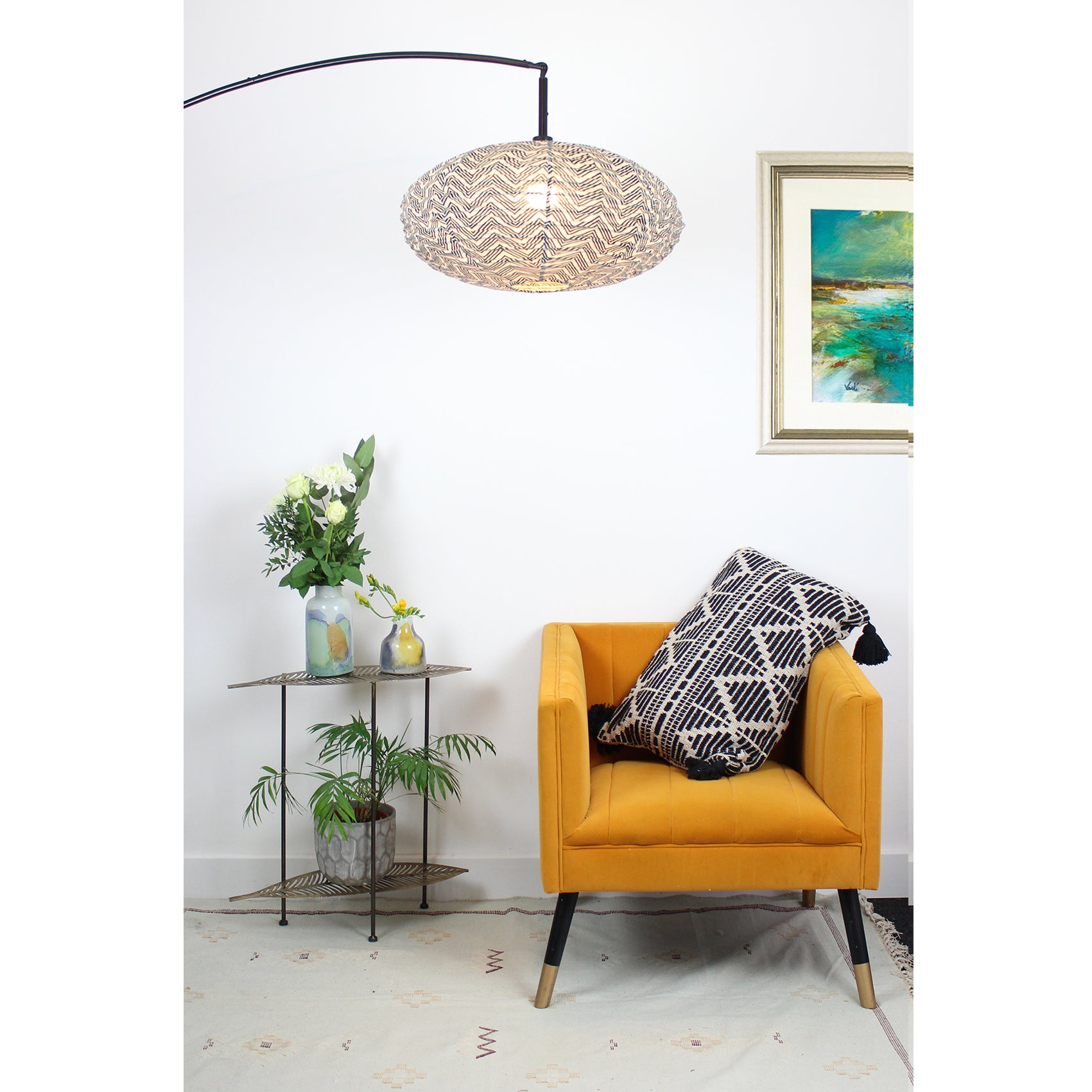 Small 60cm Black & Cream Kuba Cotton Pendant Lampshade