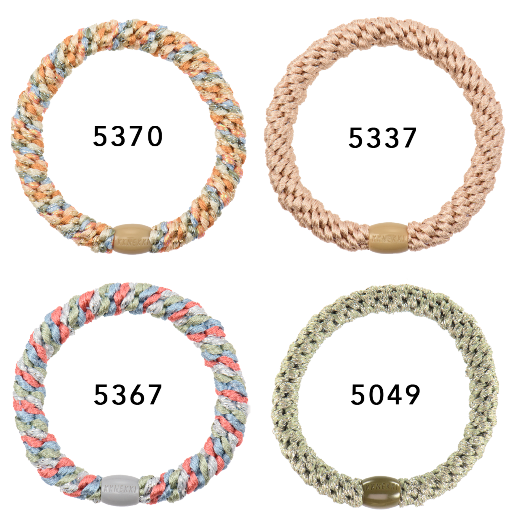 Set Of 4 Beige & Dusty Green Glitter Kknekki Hair Ties