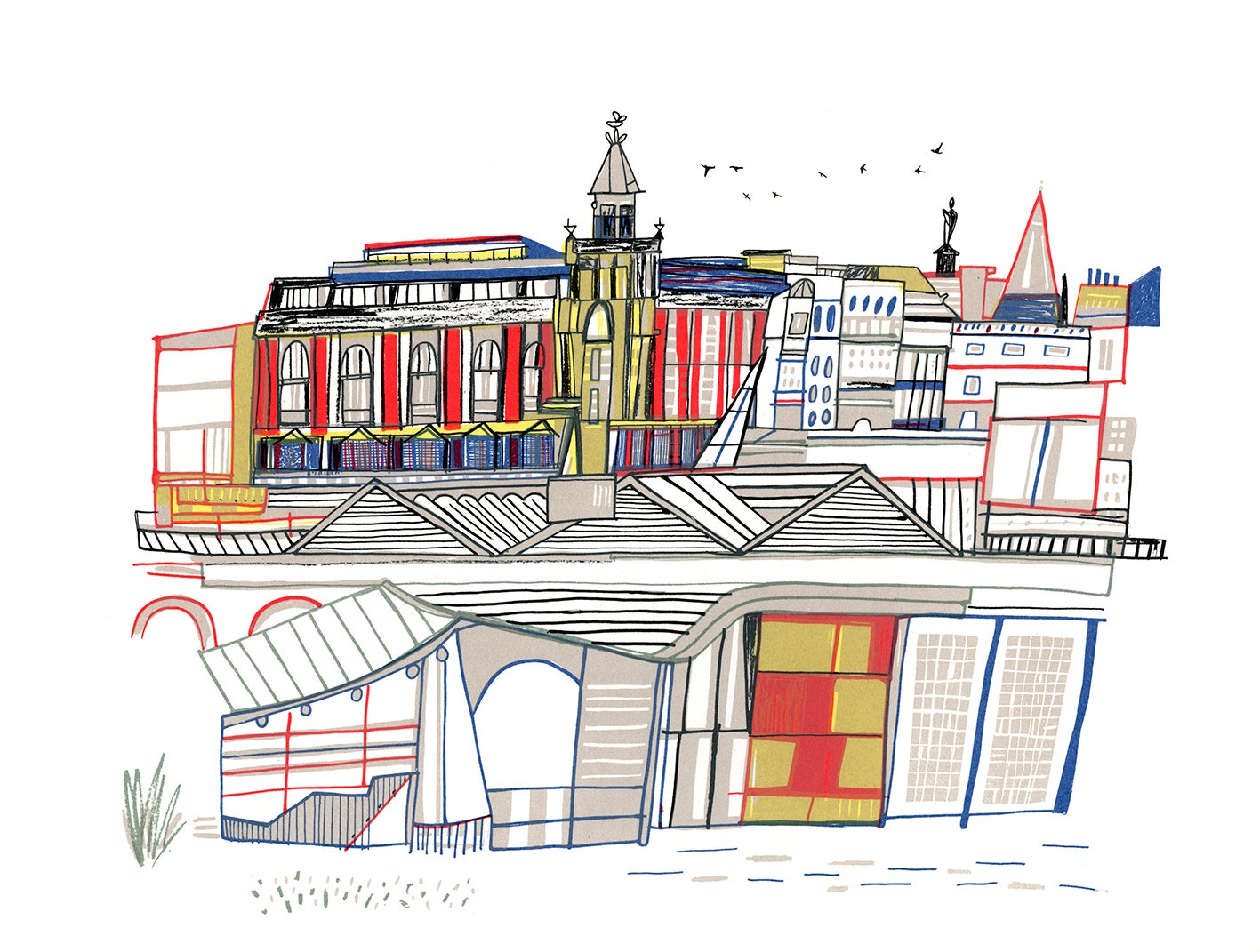 Waverley Buildings Hand Pulled Screen Print