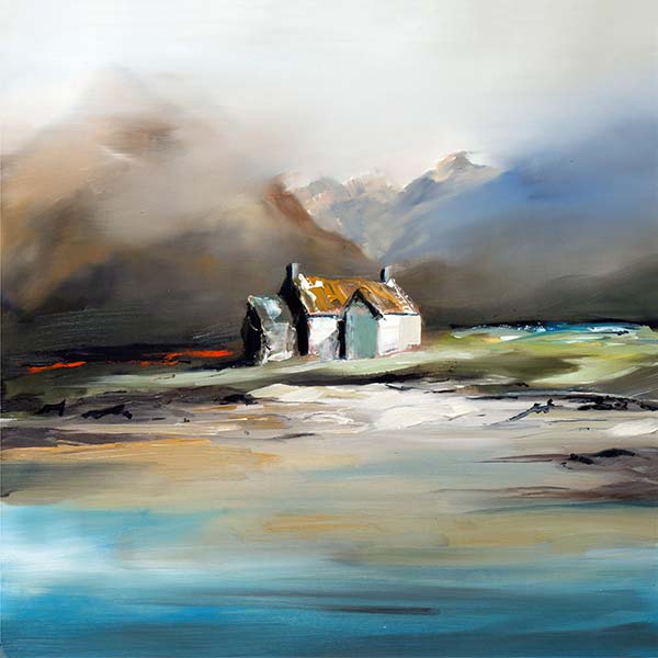 Mellow Moment by Garry Brander an atmospheric mutli media of a Scottish craft at a loch side