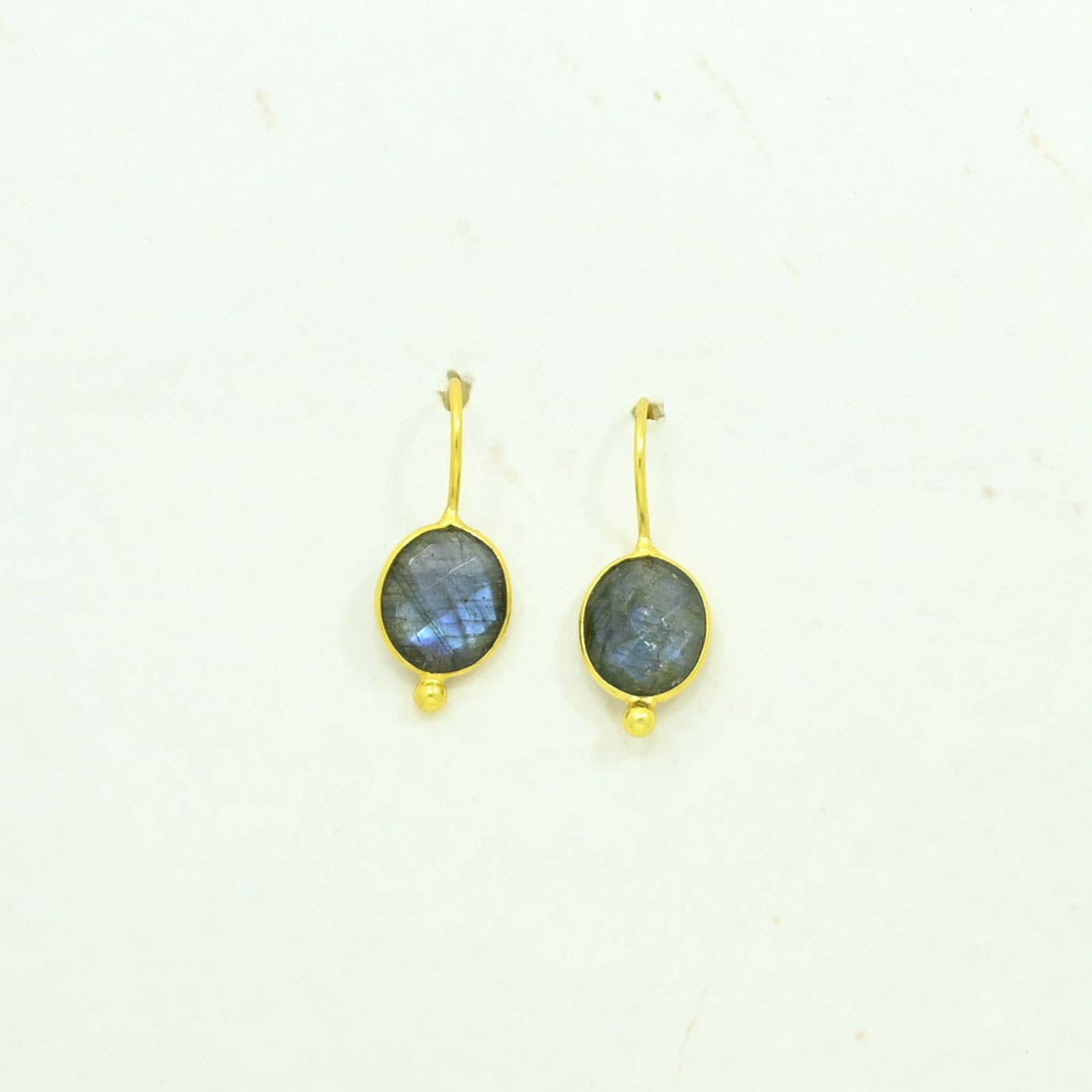 Oval Gemstone Hook Earrings - Labradorite