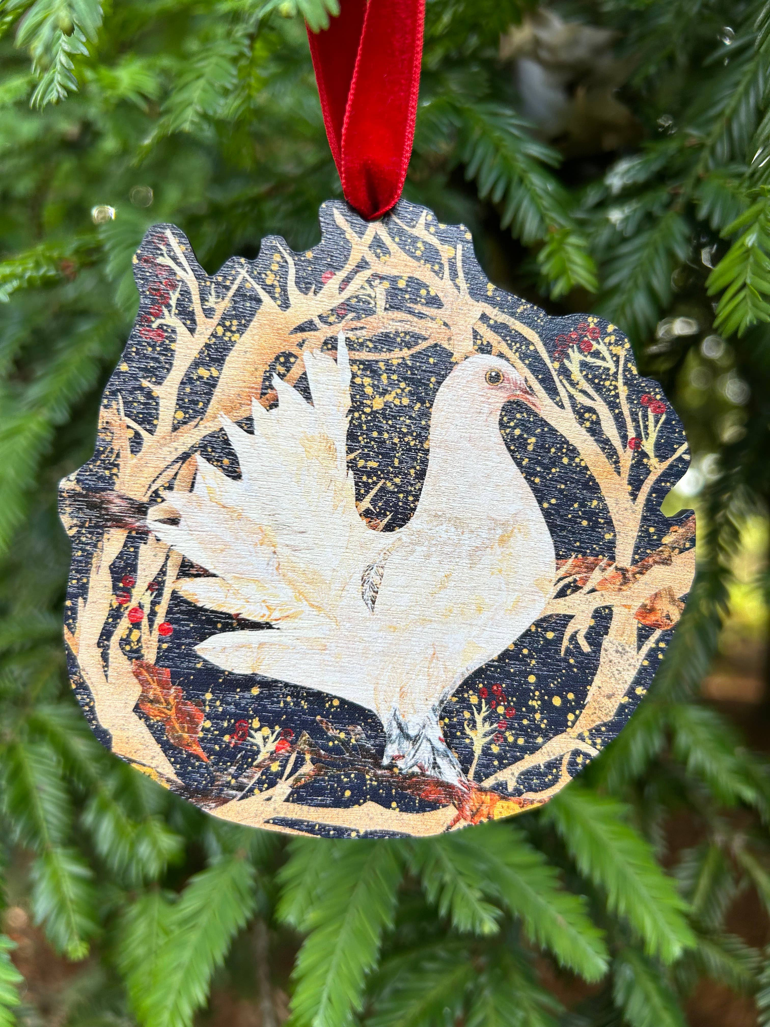 Festive Dove Birch Plywood Decoration  