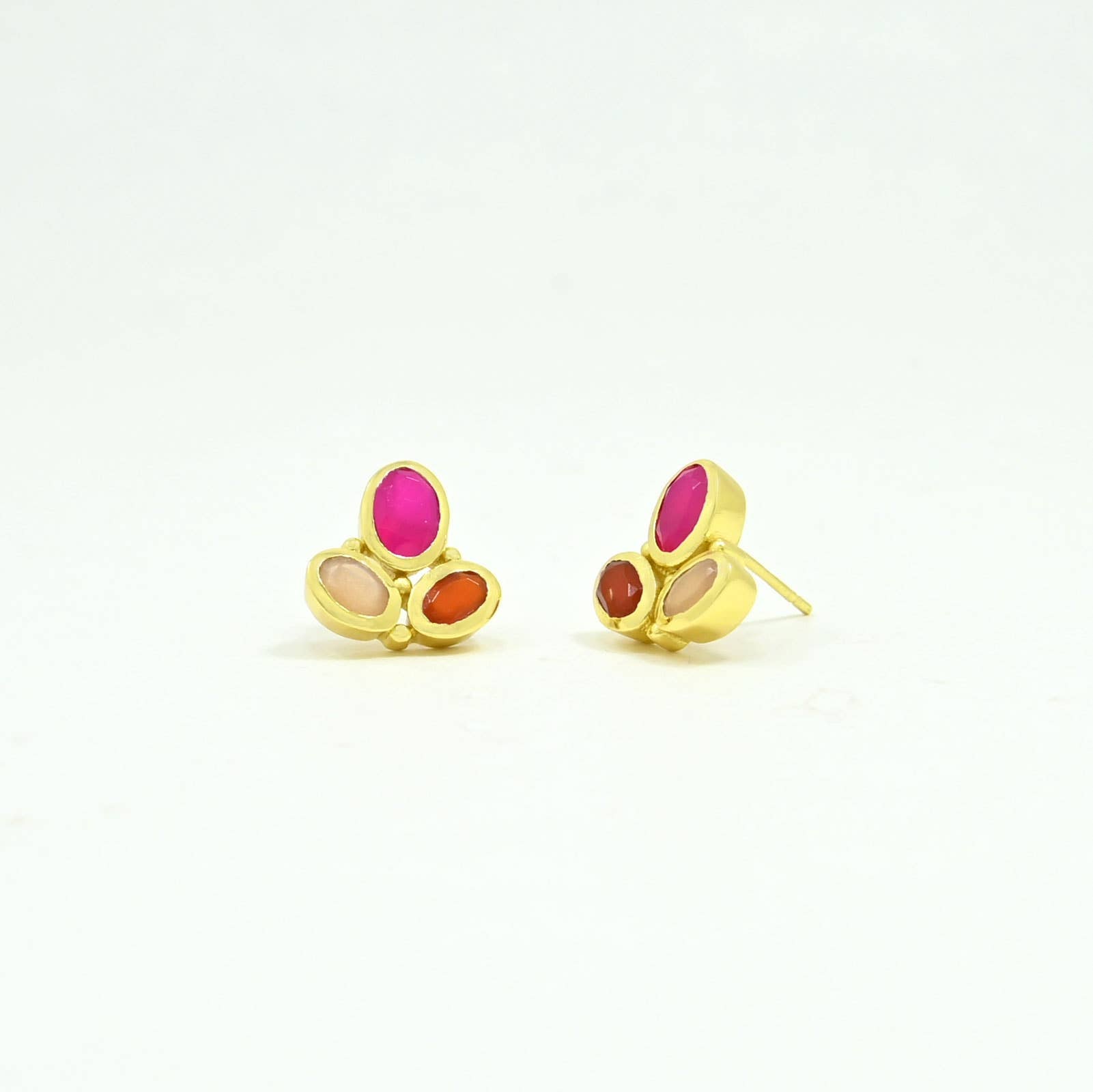 Cyra Stud Earring Gold Plated - Pink Fuchsia & Carnelian