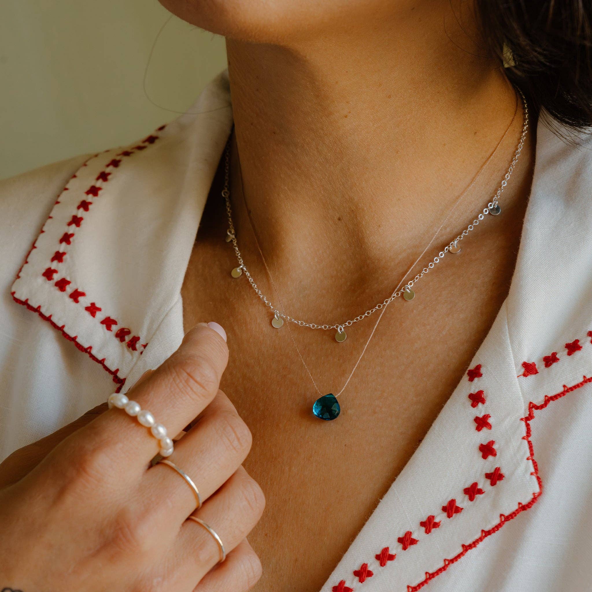 Portofino Blue Quartz Fine Cord Necklace
