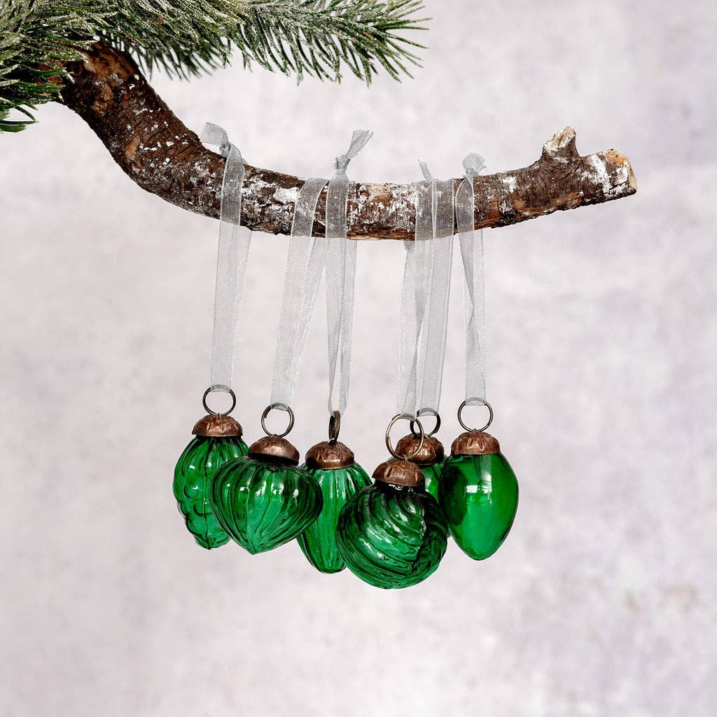 Set Of 6 Small Mixed Design 1" Emerald Luster Baubles