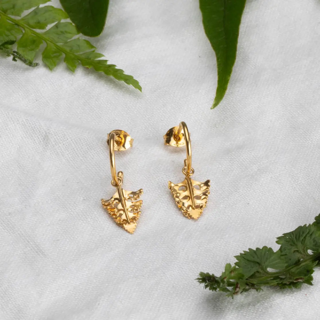 Gold Mini Arts & Crafts Leaves Hoop Earrings