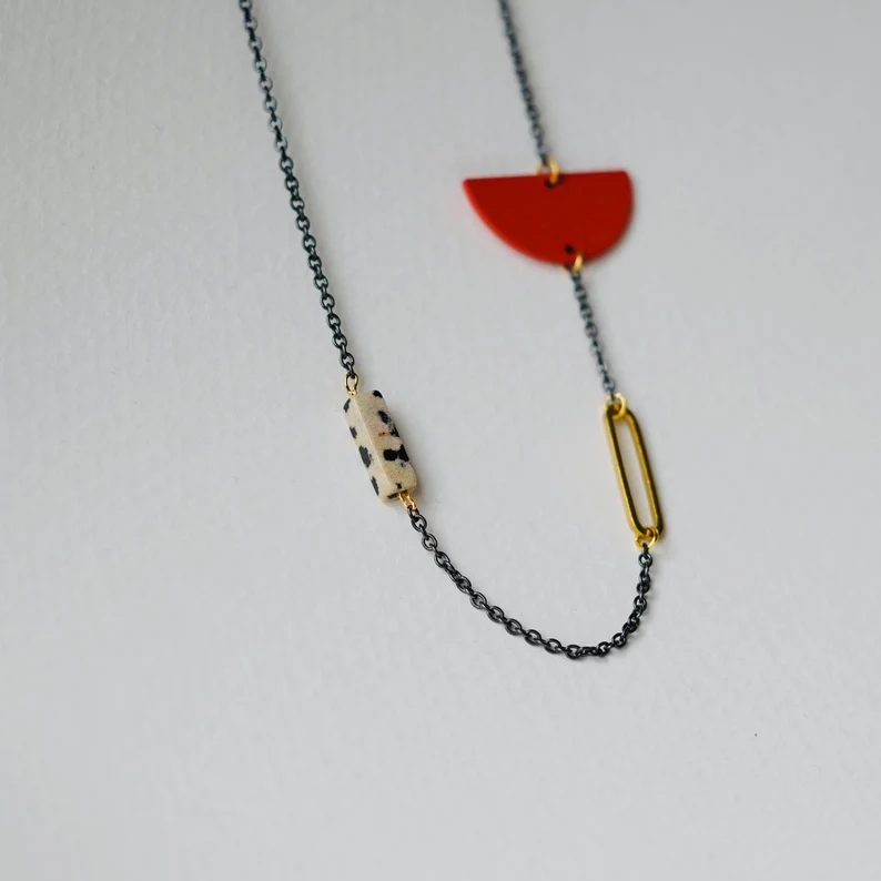 Colour Pop Geometric Necklace - Rust Orange