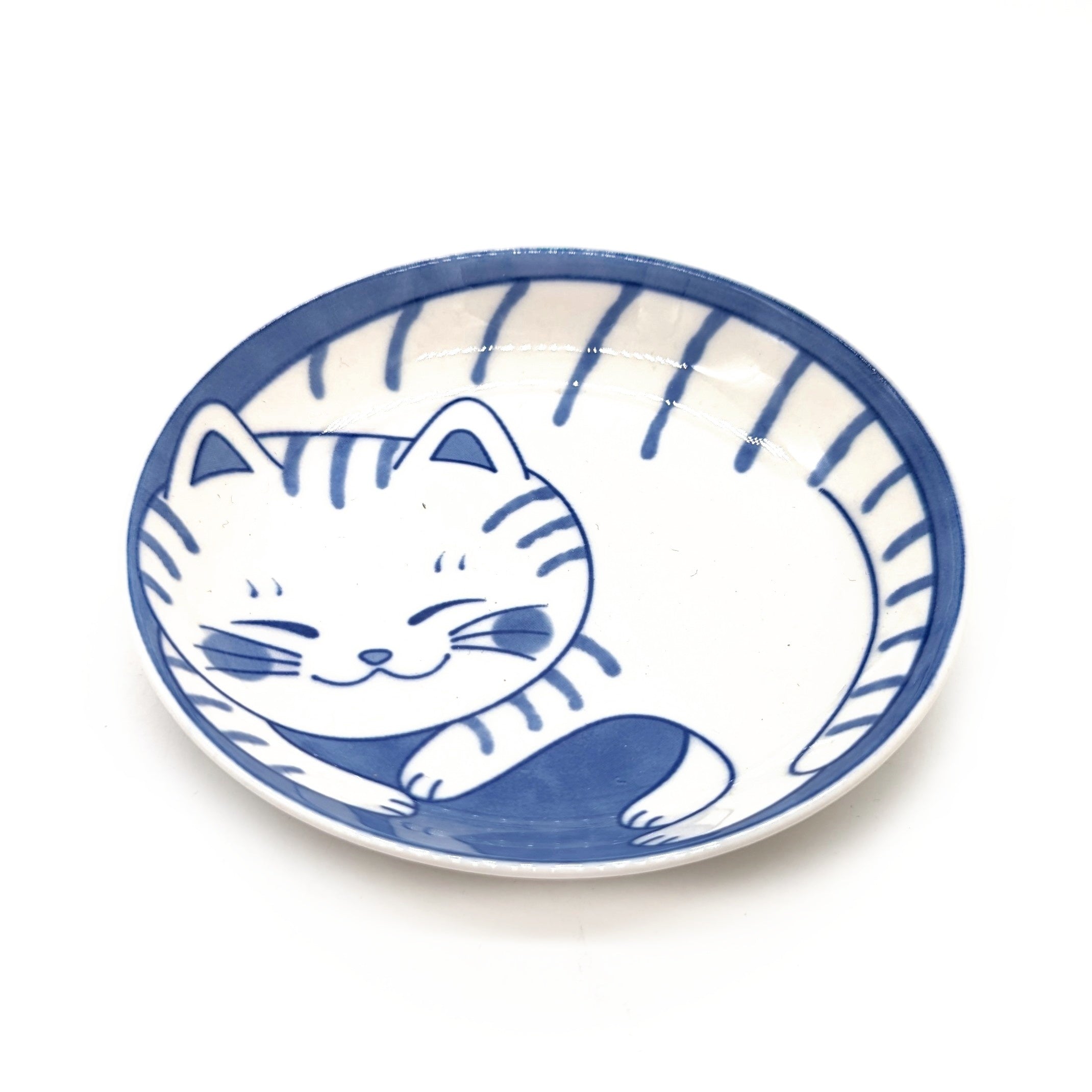 Striped Blue & White Cat Trinket Dish