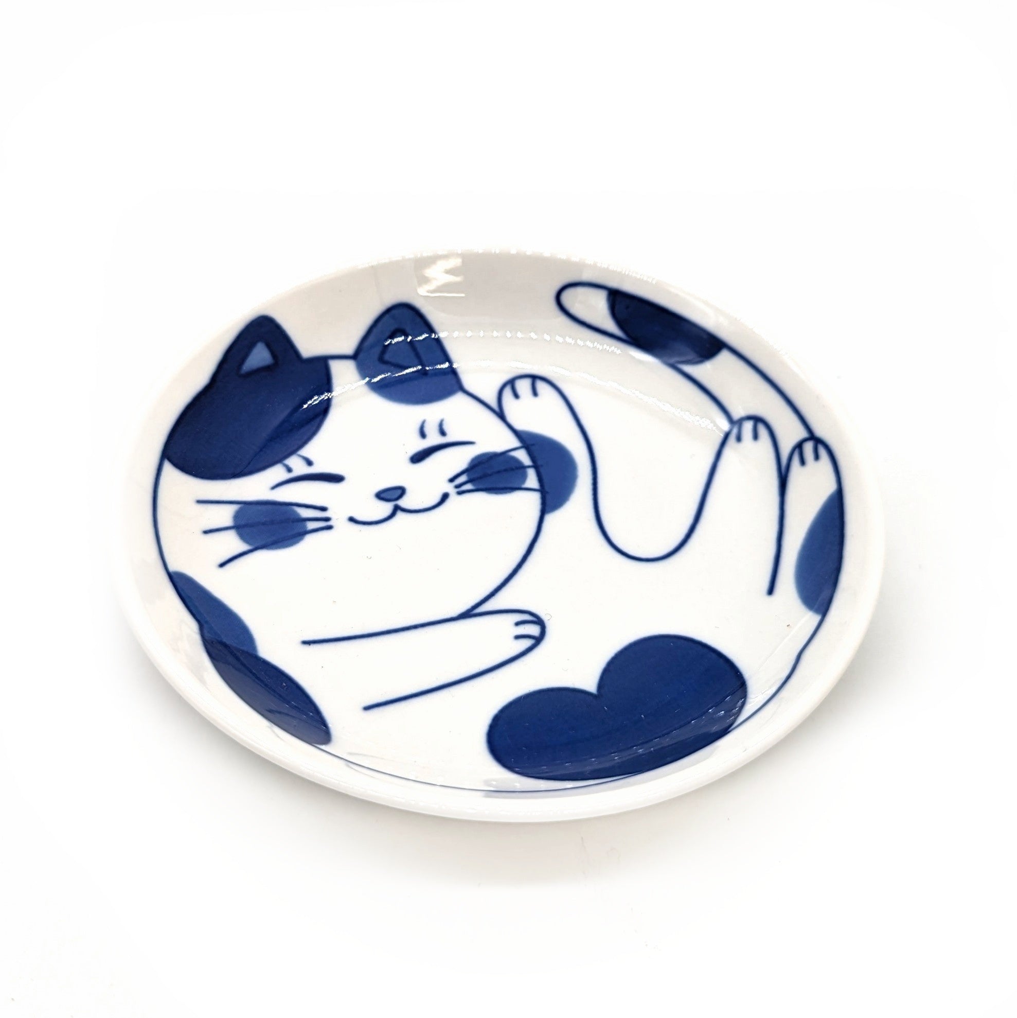 Happy Blue & White Cat Trinket Dish