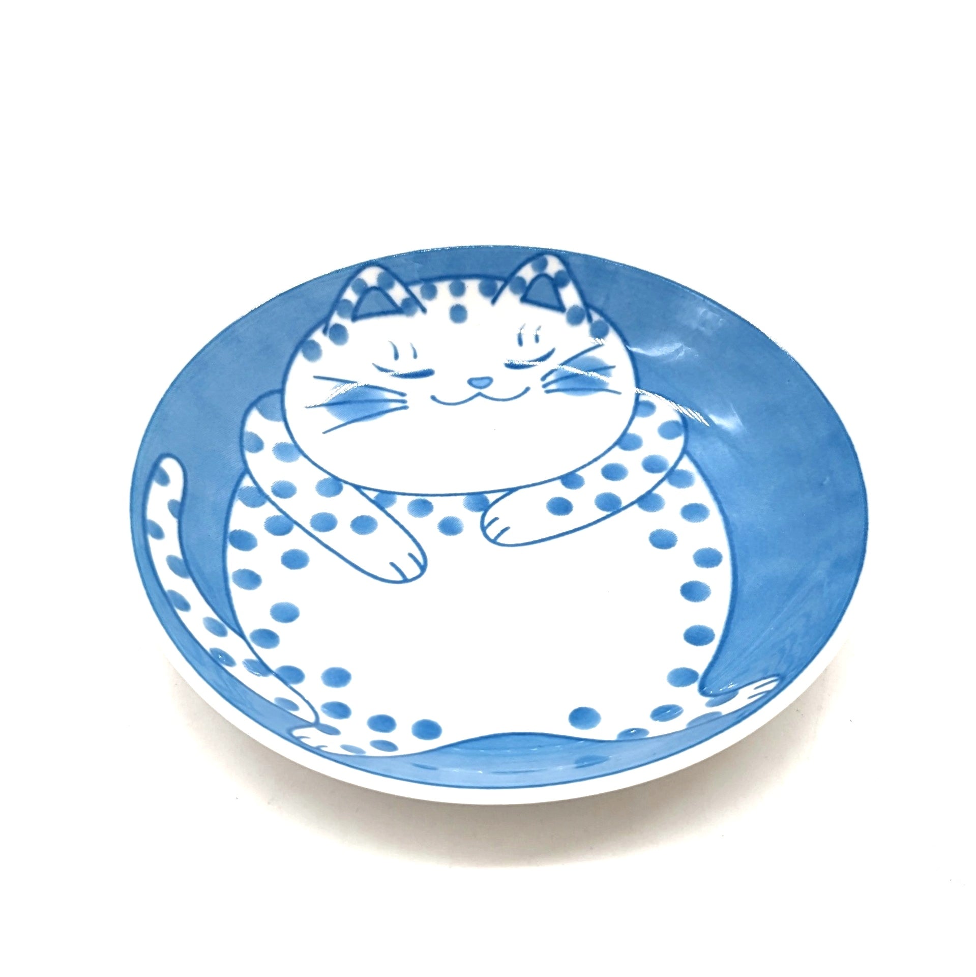 Spotty Blue & White Cat Trinket Dish