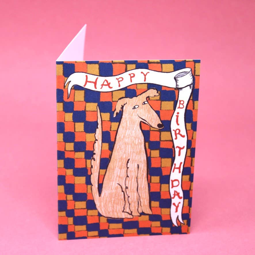 Happy Birthday Checkerboard Dog Greetings Card