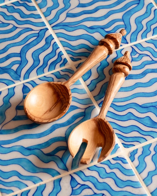 Olive Wood "Little Hut" Salad Servers