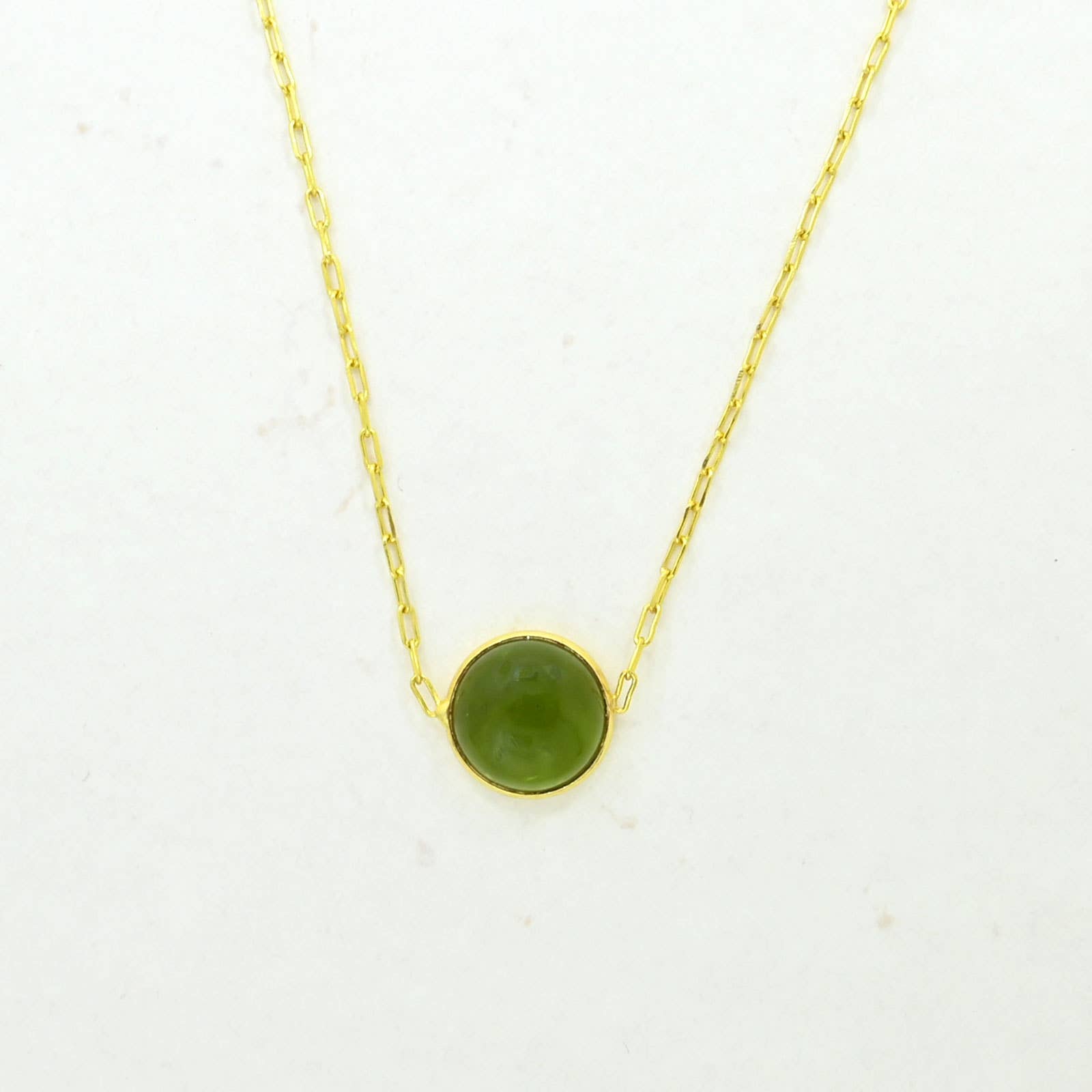 Round Gemstone Necklace Gold Plated Silver 925 - Green Tourmaline
