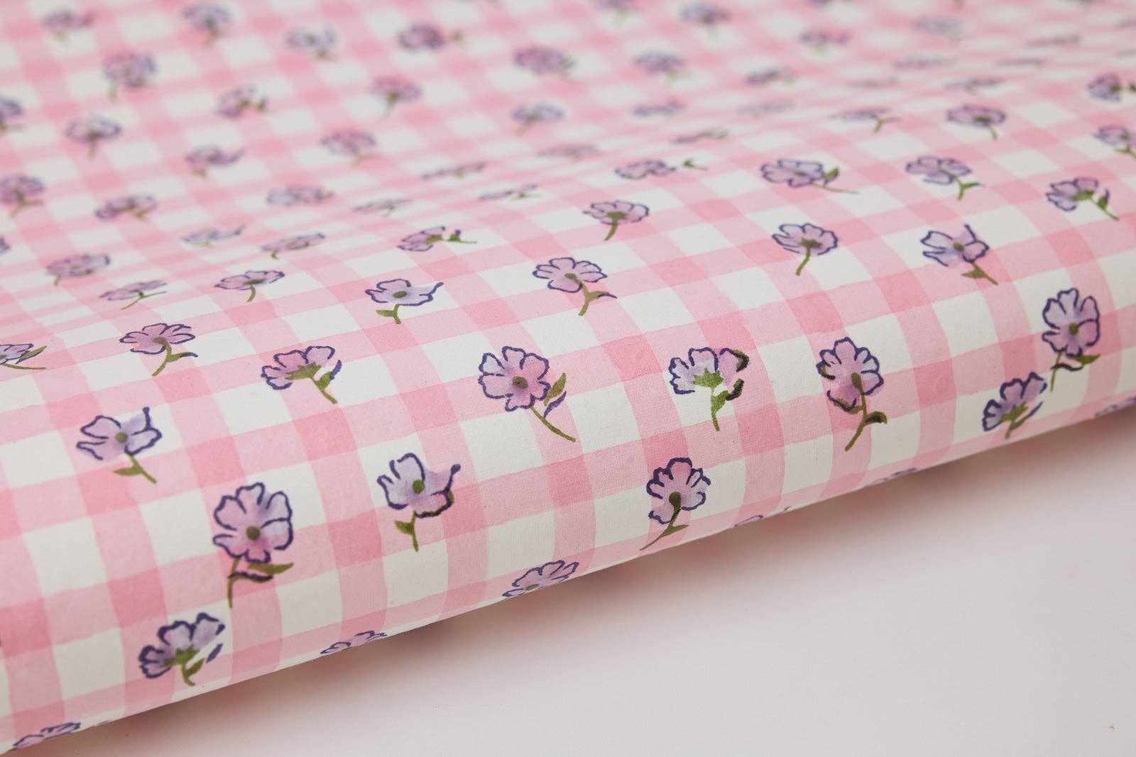 Gingham Violet Meringue Block Printed Wrapping Paper
