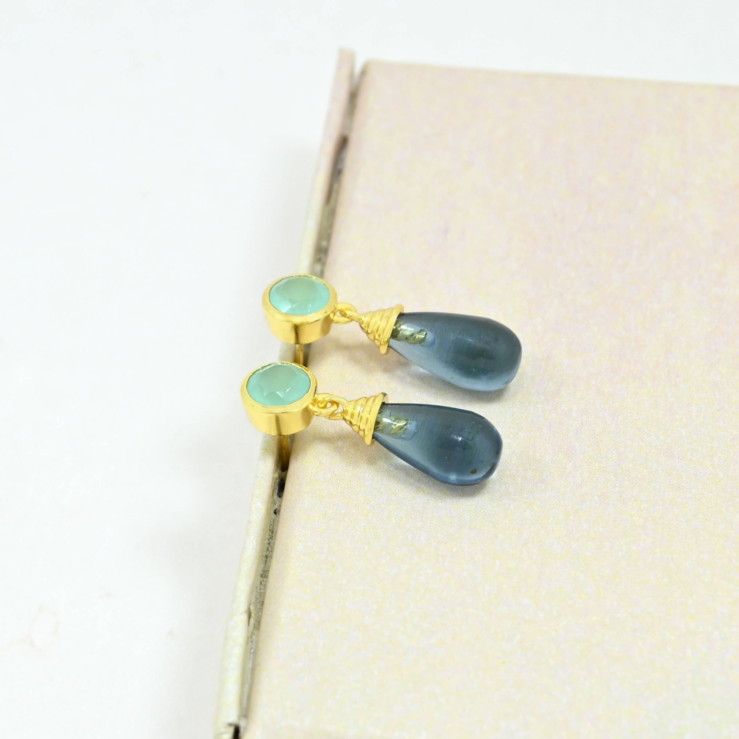 Nevaeh Earring Gold Plated - Aqua Chalcedony & Blue Iolite