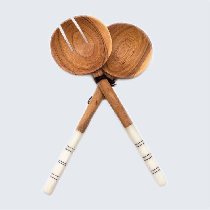 Olive Wood Salad Servers - White Handles