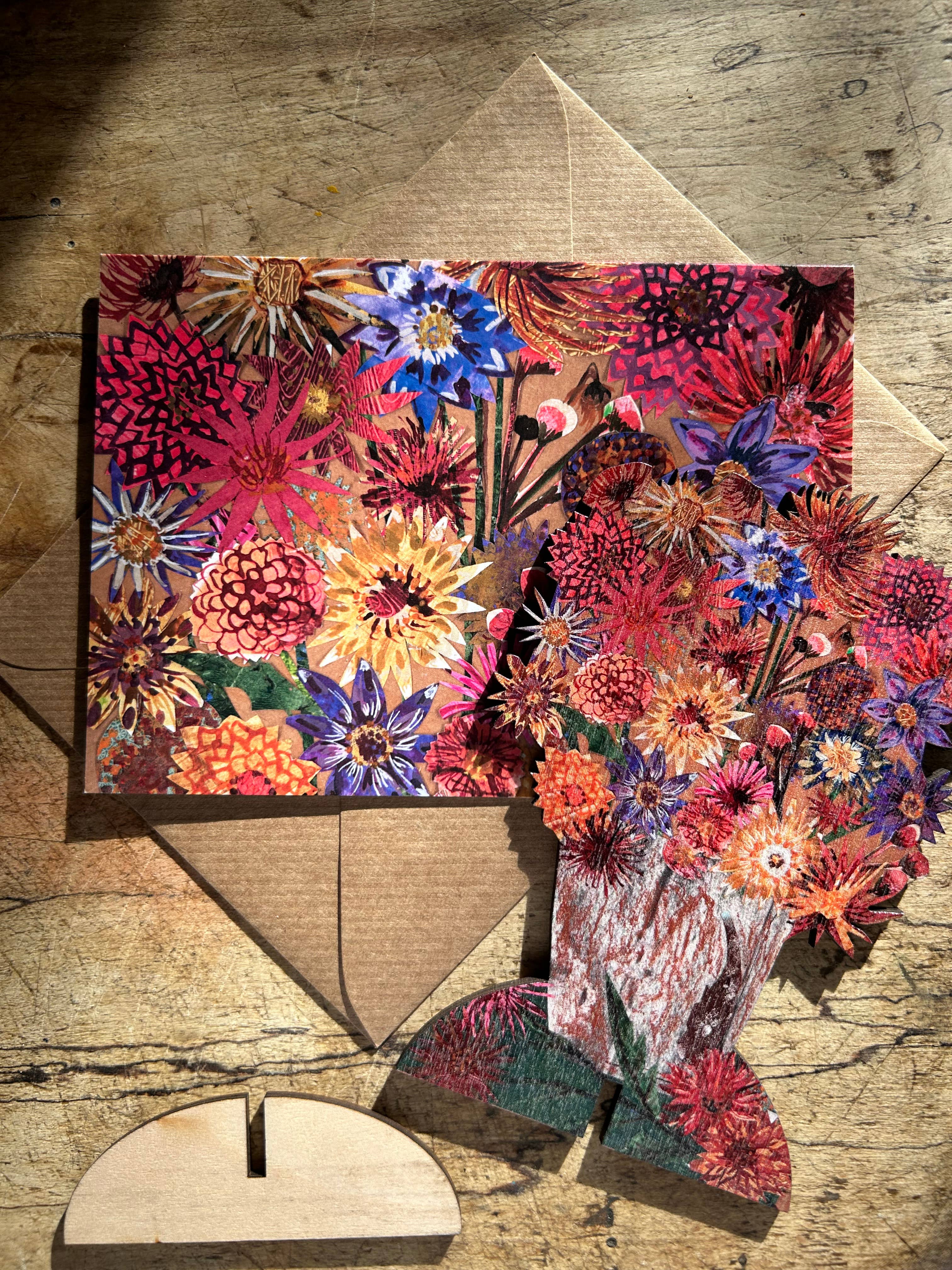 Dazzling Dahlias Laser Cut Birch Plywood Blank Card
