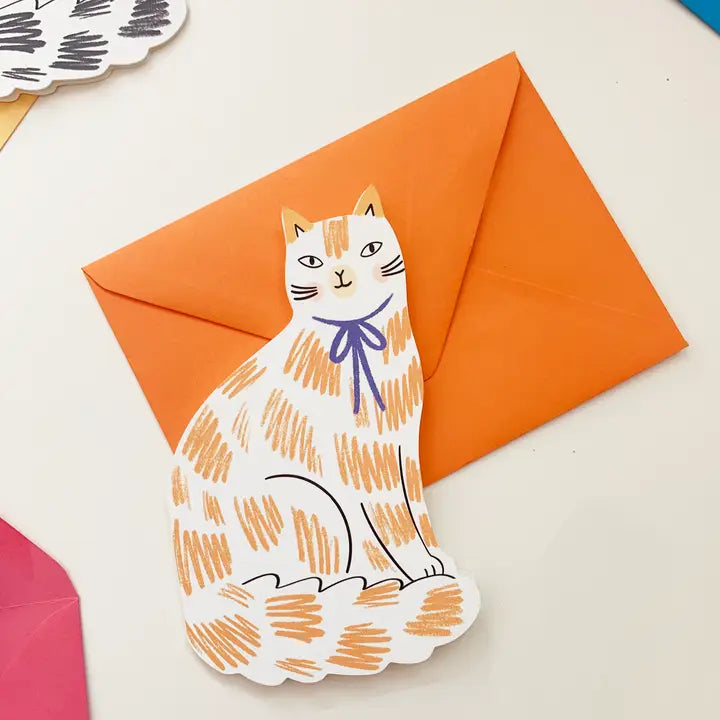 Ginger & White Sitting Kitty Shaped Card