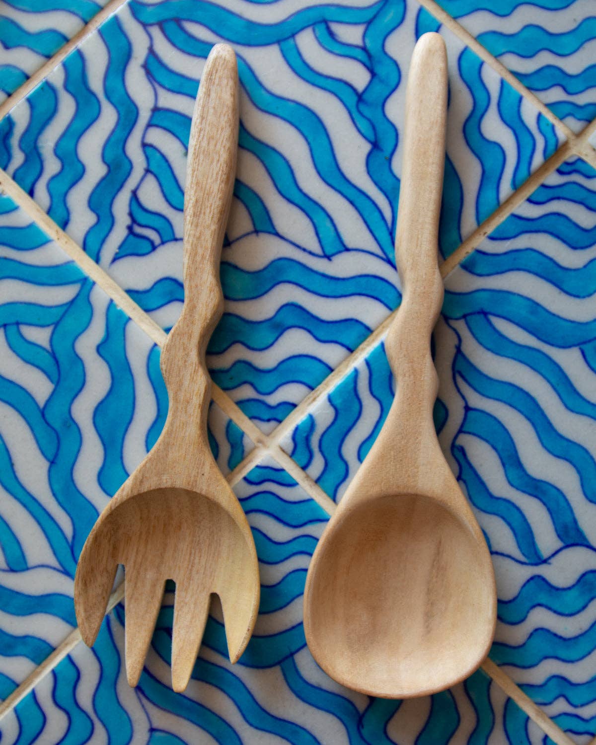 Indian Wave Wooden Salad Servers