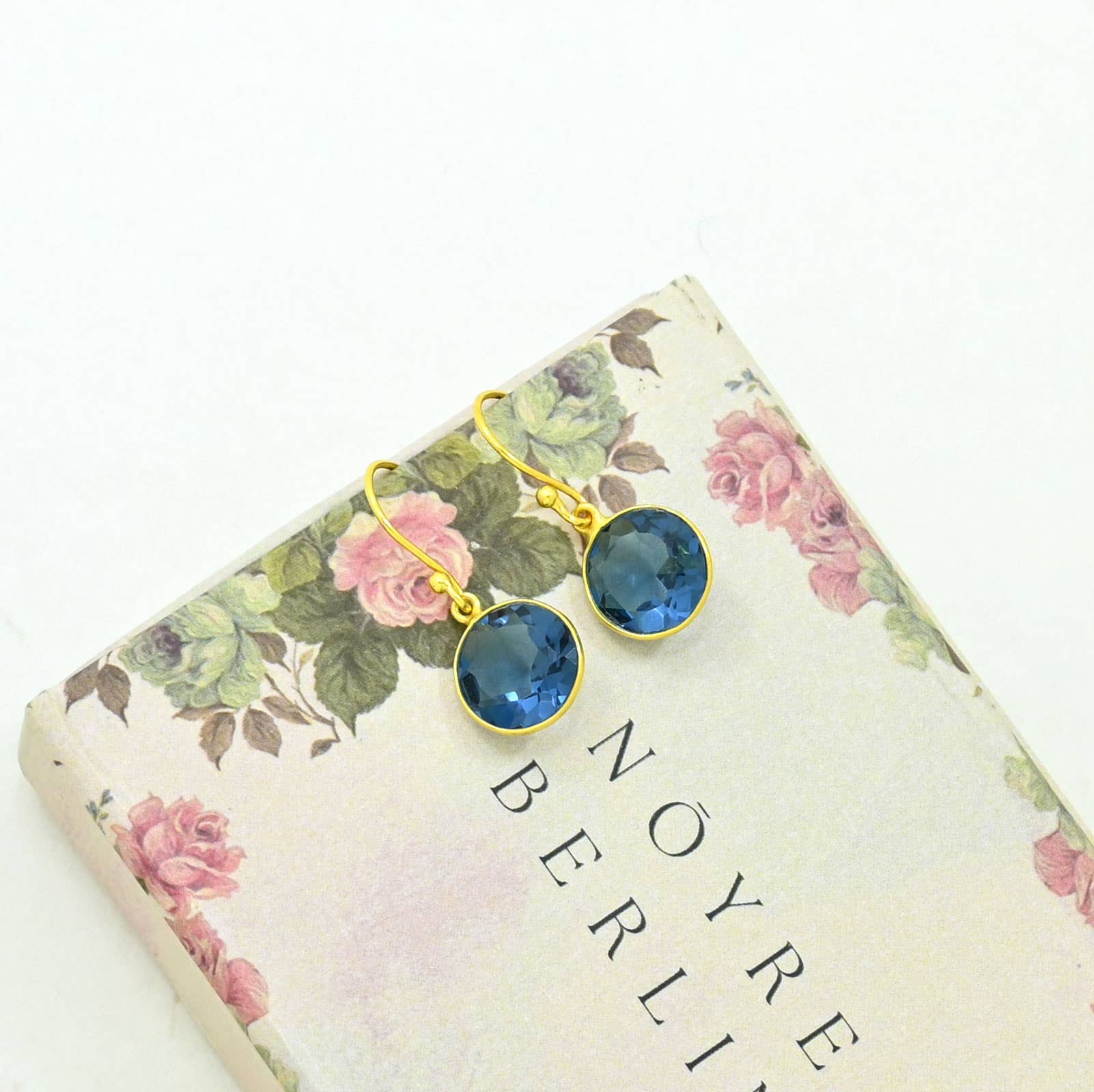 Round Gemstone Earring Gold Silver 925 - Blue Iolite
