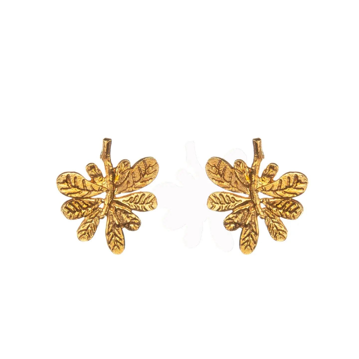 Gold Aralia Leaf Stud Earrings