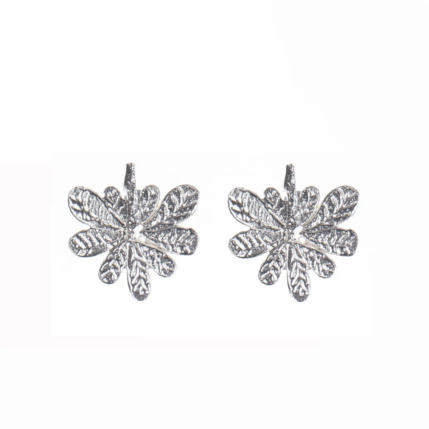 Silver Aralia Leaf Stud Earrings