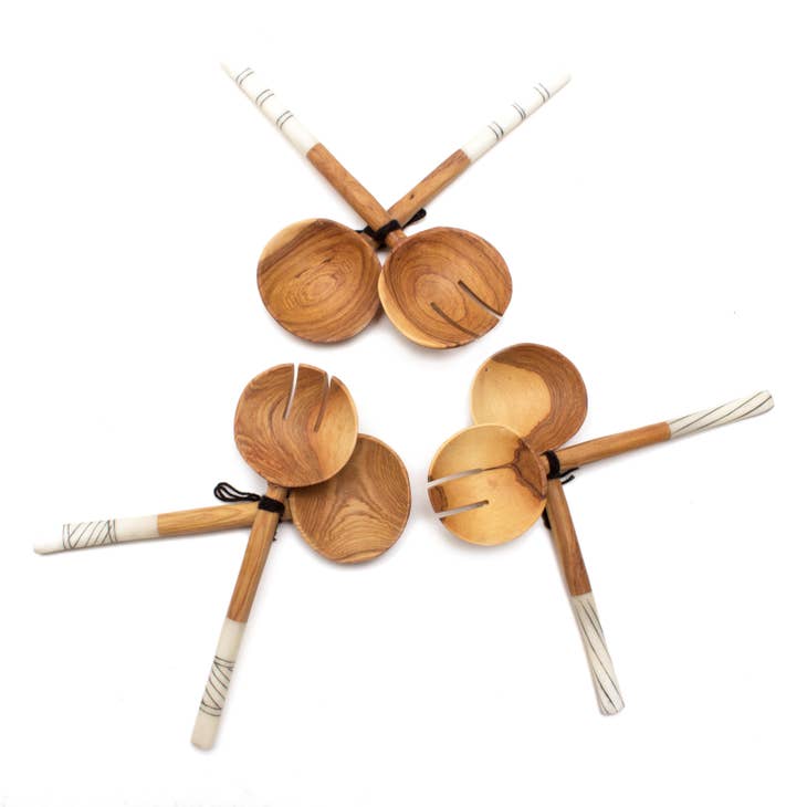 Olive Wood Salad Servers - White Handles