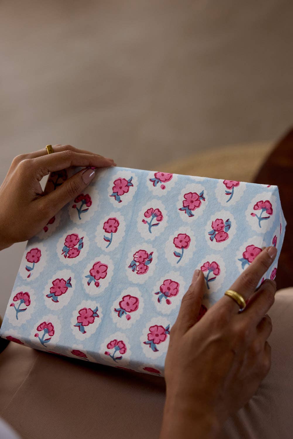 Scallop Tiles Pink Sorbet Block Printed Wrapping Paper