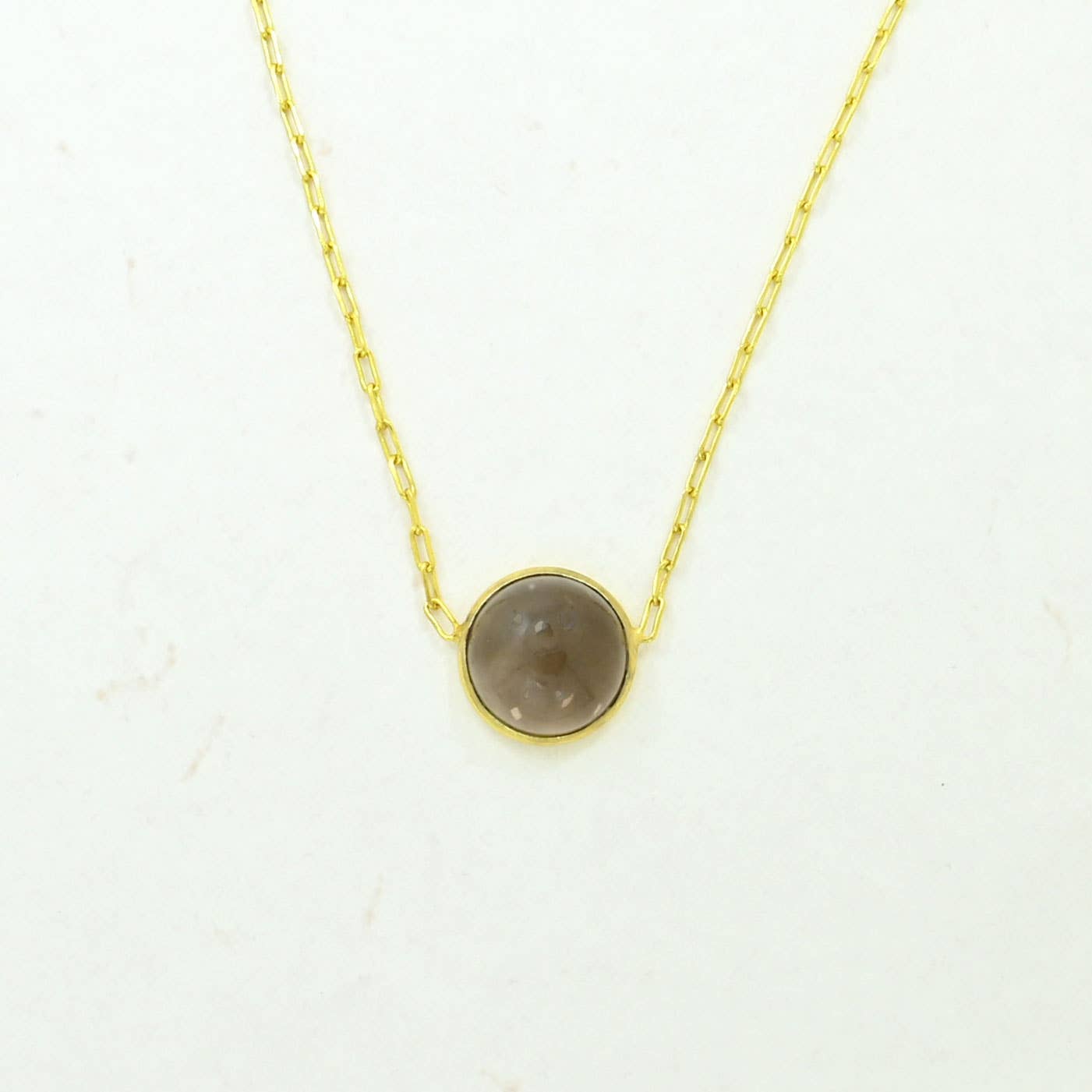 Round Gemstone Necklace Gold Plated Silver 925 - Smoky Quartz