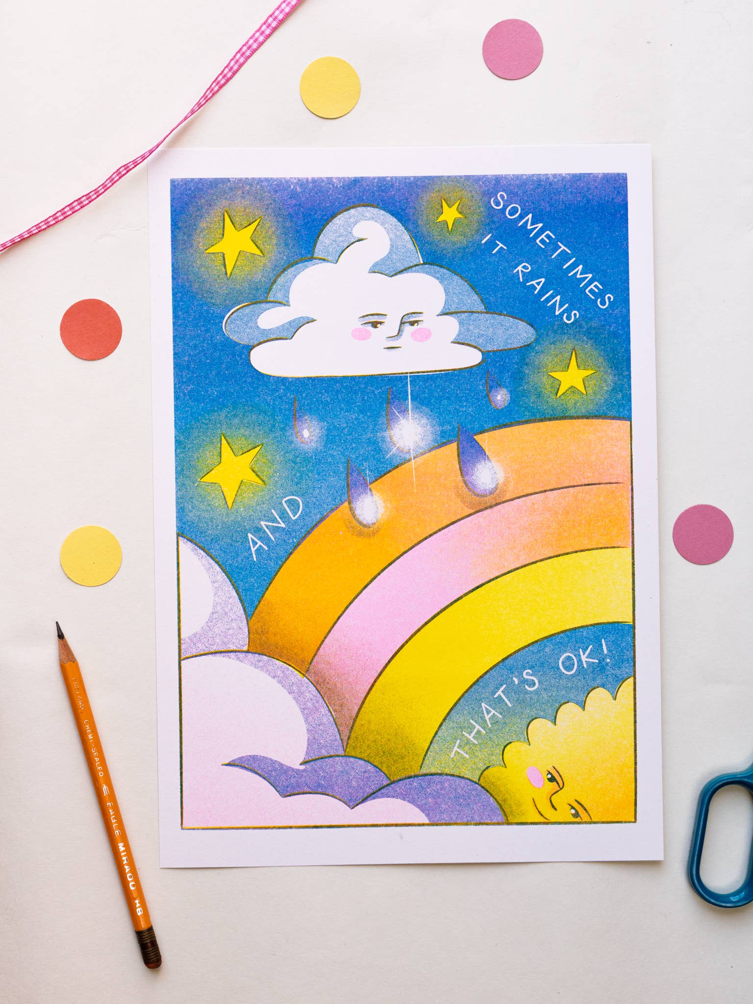 Sometimes It Rains A4 Risograph Print
