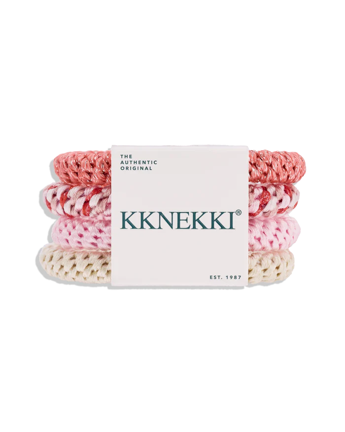 Set Of 4 Pale Pink, Coral & Ivory Kknekki Hair Ties