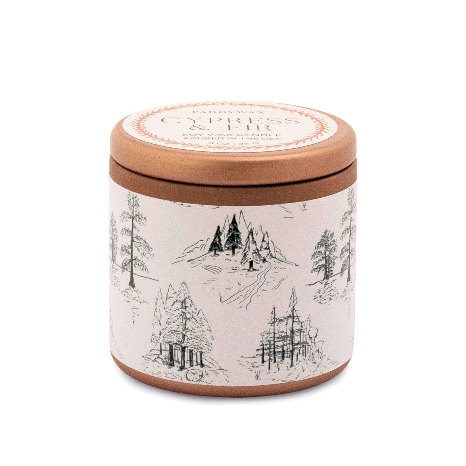 Cypress & Fir Copper Tin Candle - White