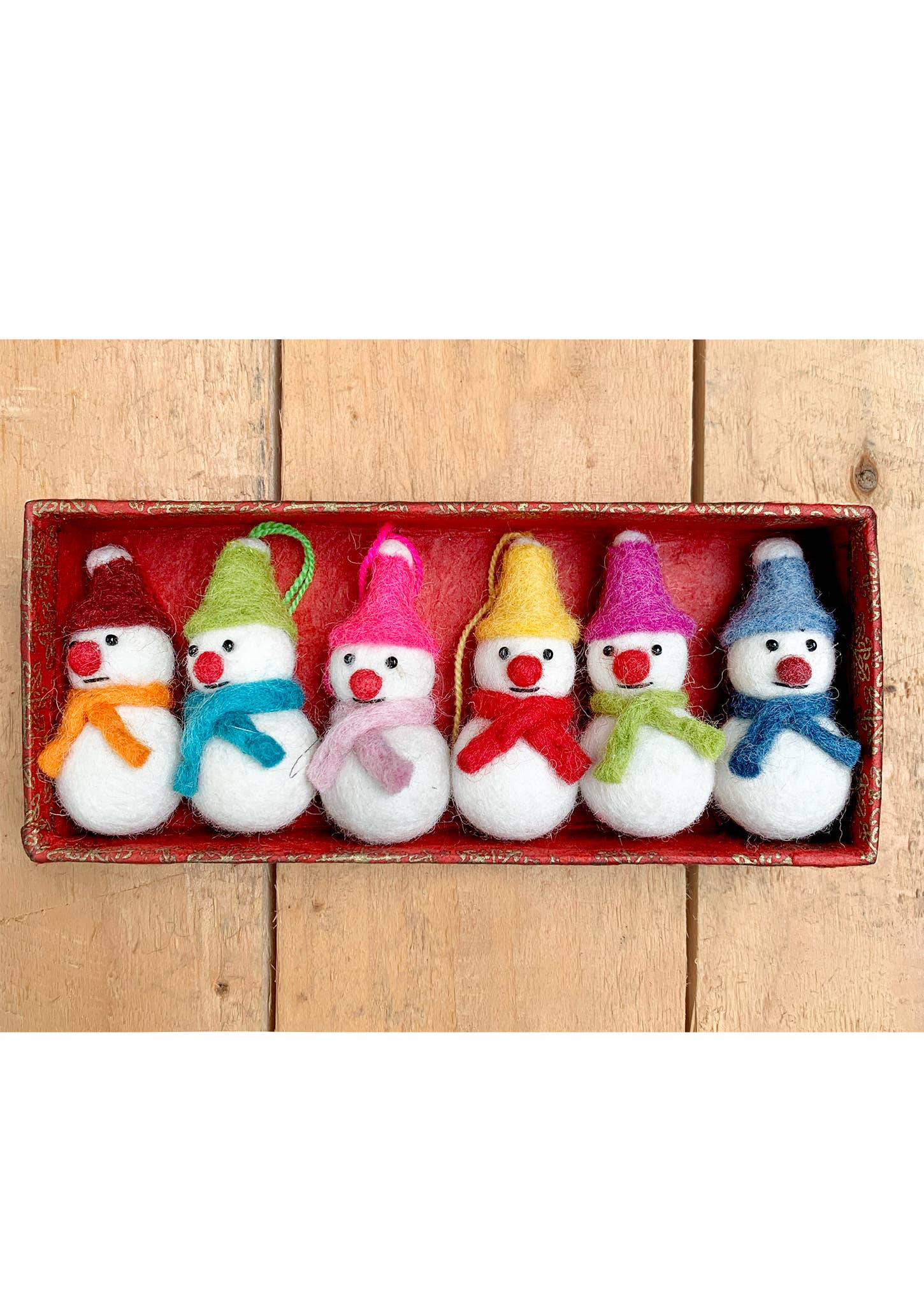 Set Of 6 Mini Hanging Felt Snowmen Decorations