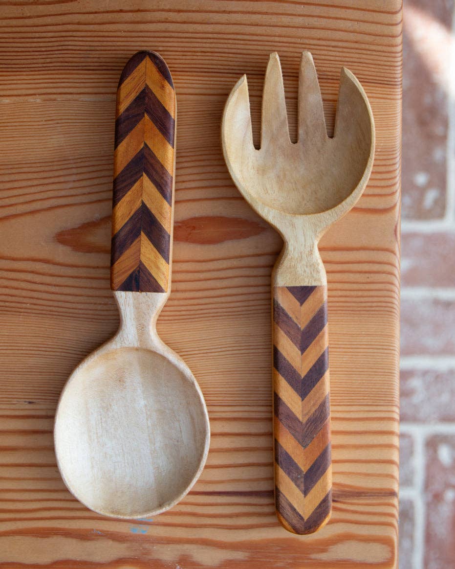 Indian Mosaic Wooden Salad Servers