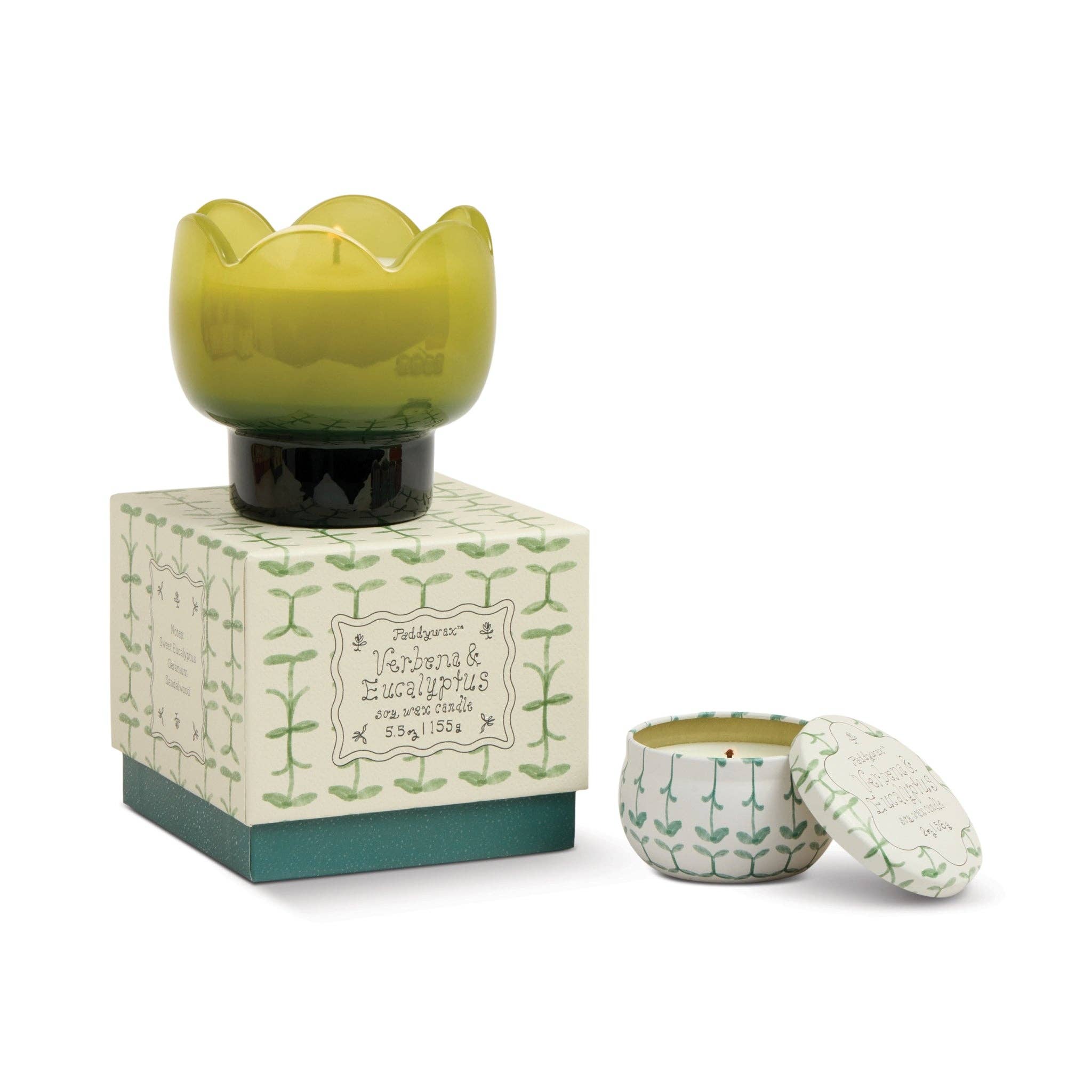 Green & Dark Green Glass Candle - Verbena & Lemongrass