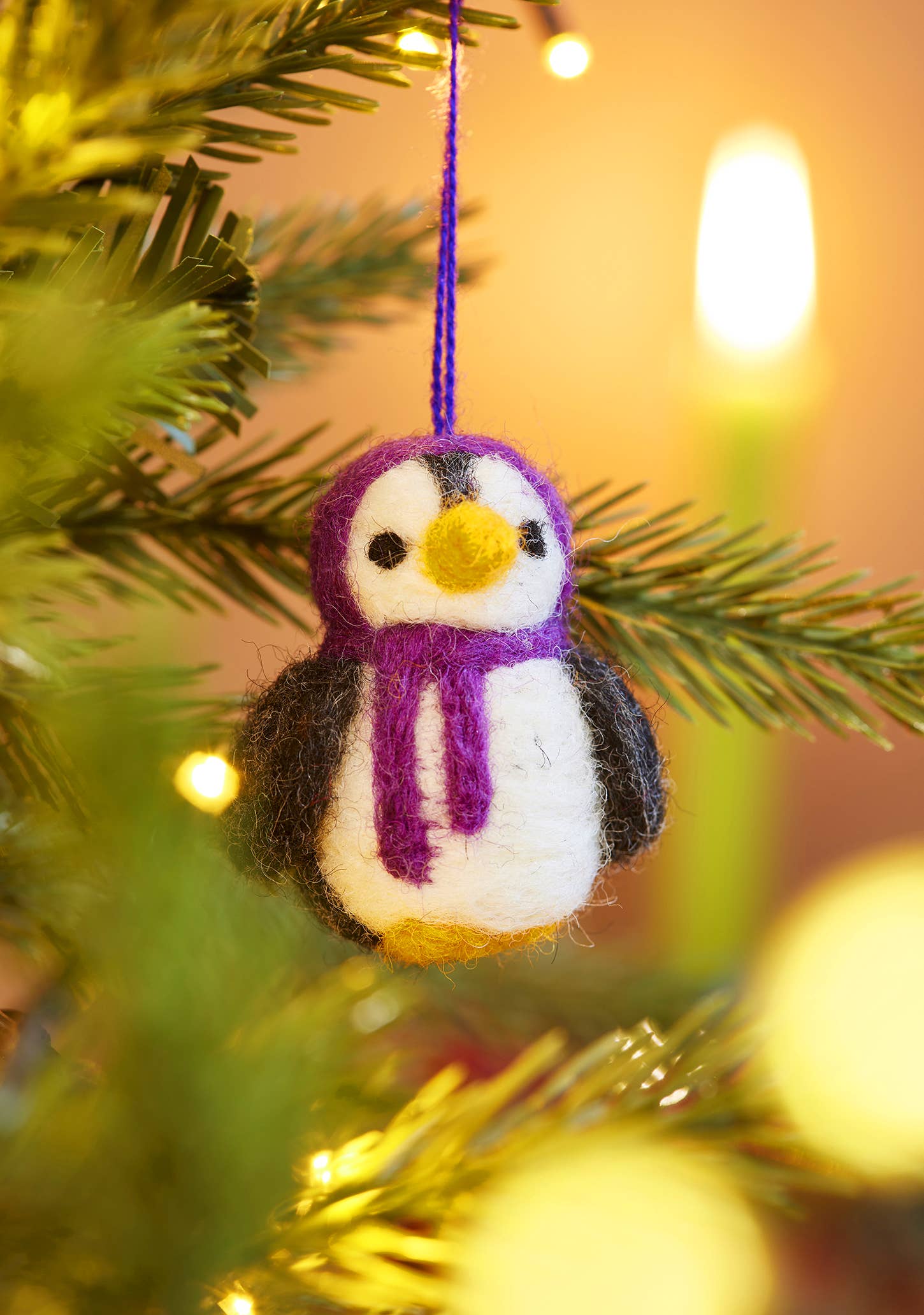 Set Of 5 Hanging Felt Penguin Decorations