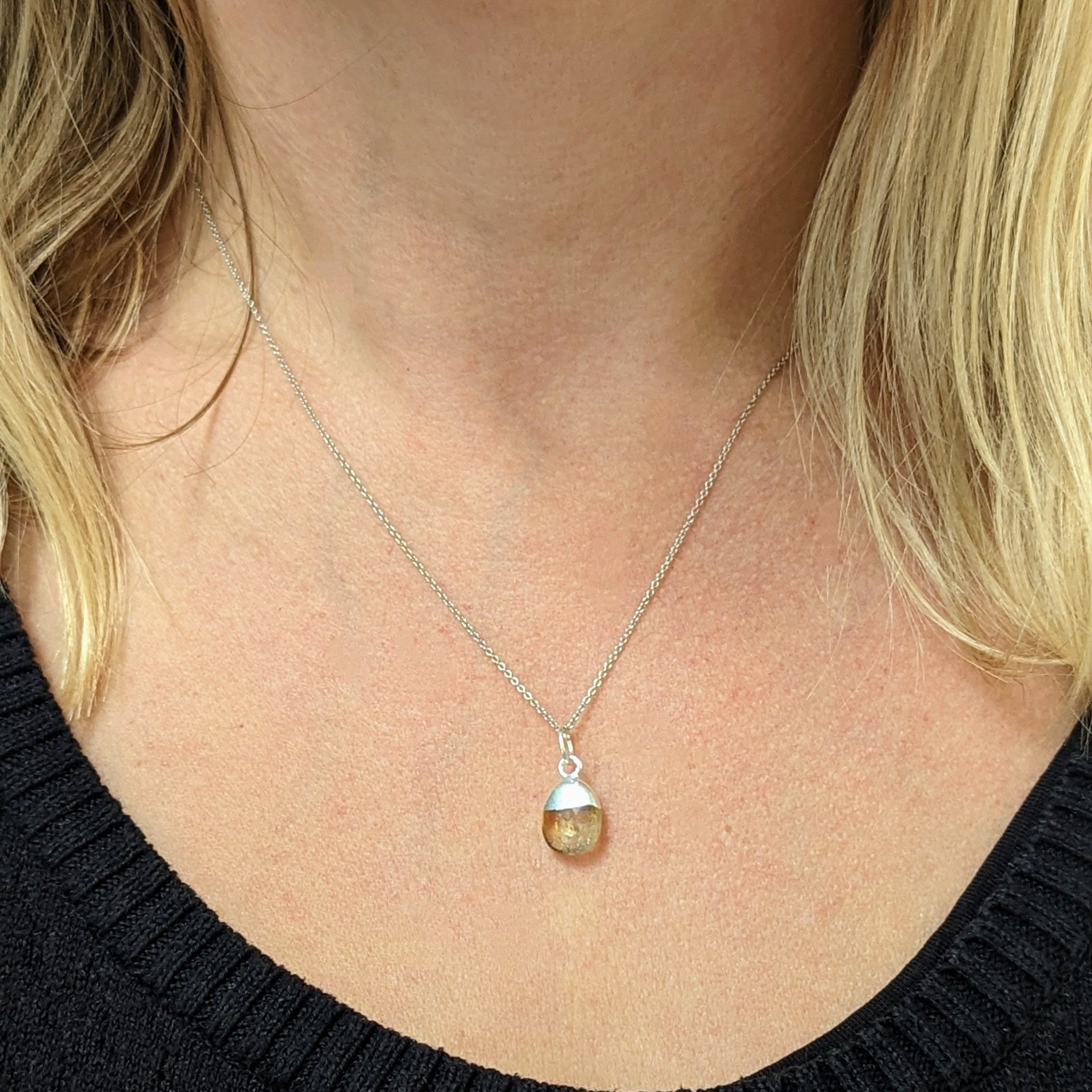 Smooth Tumbled Citrine Pendant Necklace