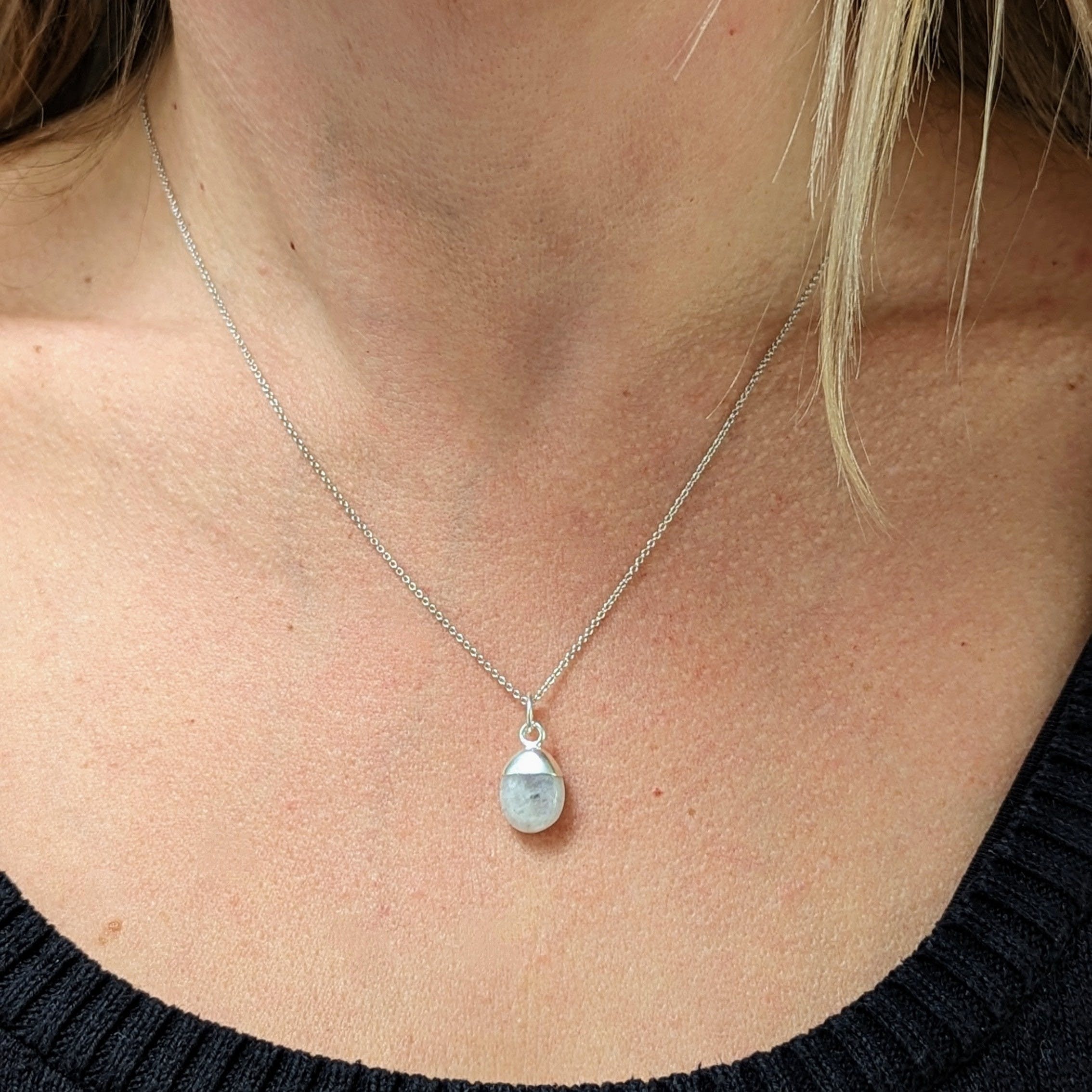 Smooth Tumbled Moonstone Pendant Necklace