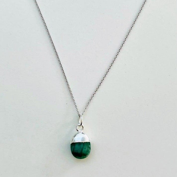 Smooth Tumbled Emerald Pendant Necklace