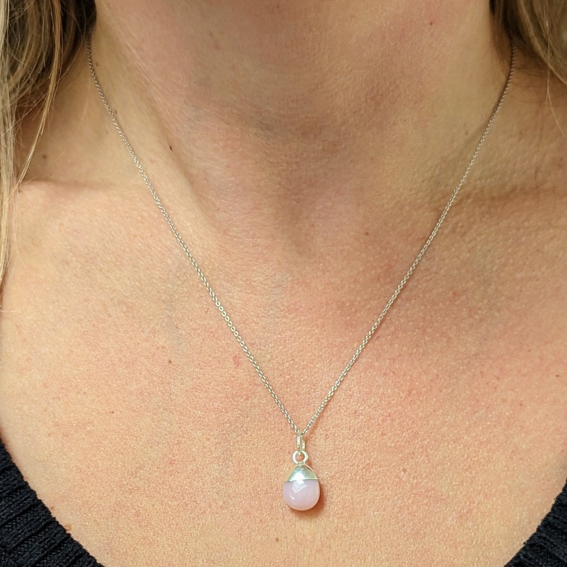 Smooth Tumbled Pink Opal Pendant Necklace