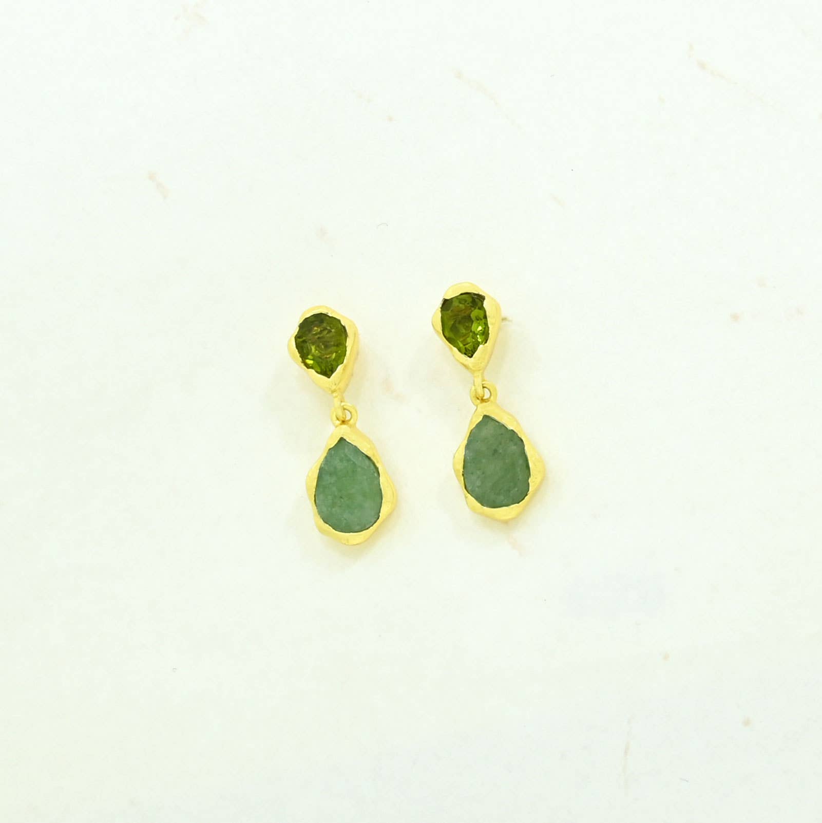 Aveline Earring Gold Plated - Green Tourmaline & Aventurine