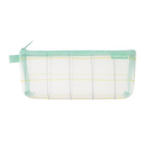 Mesh Pen Case - Check Green (With Gusset)