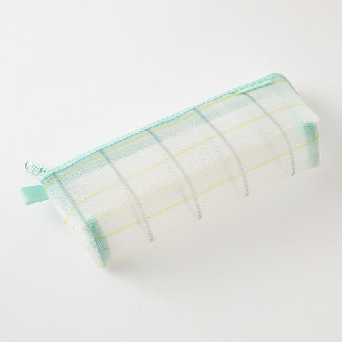 Mesh Pen Case - Check Green (With Gusset)